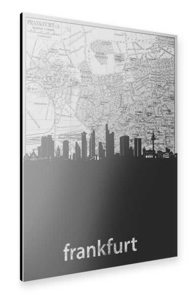 Alu-Dibond "Frankfurt skyline map grey" 30x20 cm artboxONE