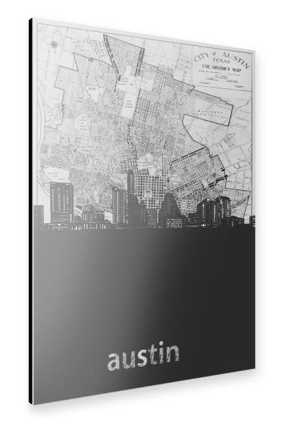 Alu-Dibond "Austin skyline map grey" 30x20 cm artboxONE