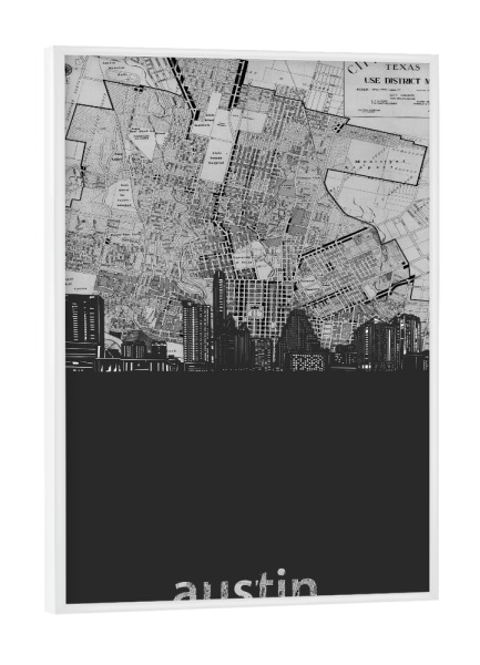 Poster mit weißem Rahmen "Austin skyline map grey" artboxONE - Städte,Reise,Architektur