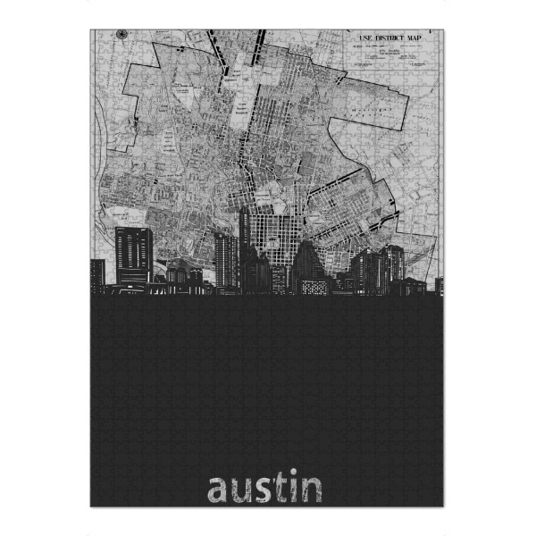 Puzzle Ravensburger "Austin skyline map grey" artboxONE - Städte,Reise,Architektur