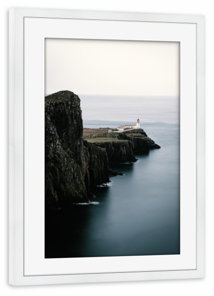 Poster mit Rahmen weiß "Leuchtturm in Schottland" artboxONE - Natur,Reise,Reise / Strand und Meer,Reise / Länder