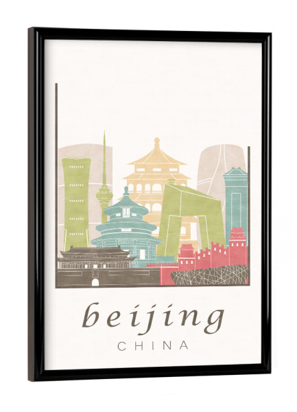 Poster mit schwarzem Rahmen "Beijing skyline pastel" artboxONE - Städte,Architektur,Kartografie