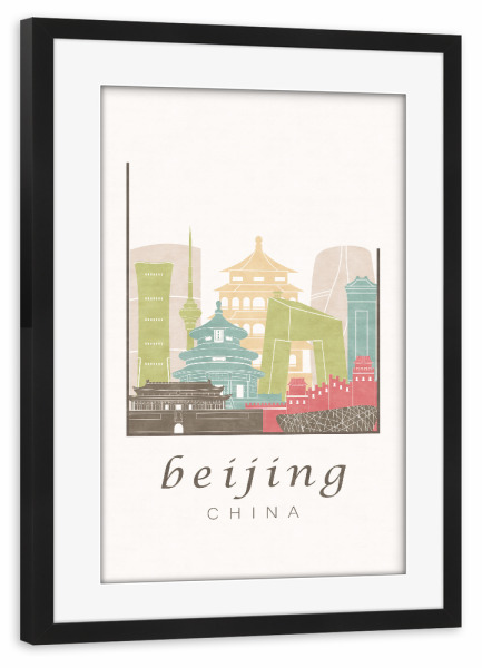 Poster mit Rahmen schwarz "Beijing skyline pastel" artboxONE - Städte,Architektur,Kartografie