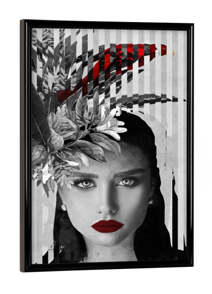 Poster mit schwarzem Rahmen "Woman Bird Red" artboxONE - Natur,Floral,Menschen