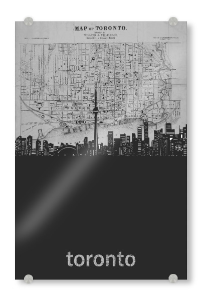 Acrylglasbild "Toronto skyline map grey" artboxONE - Städte,Reise,Architektur,Kartografie