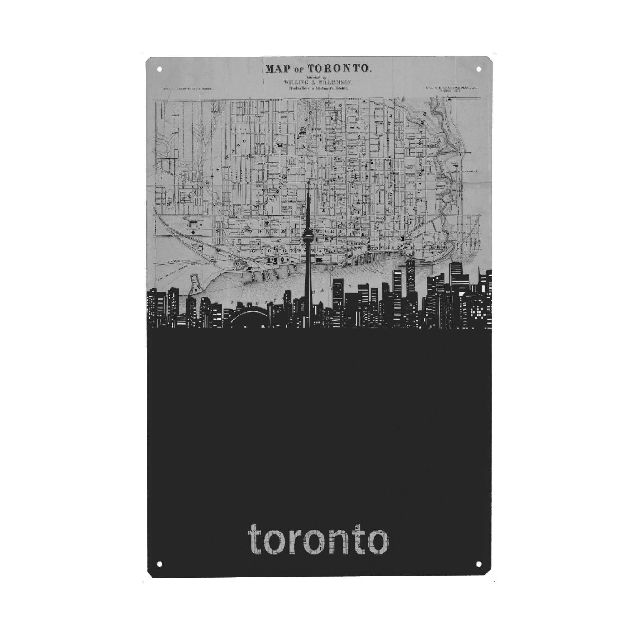 Metall Poster "Toronto skyline map grey" artboxONE - Städte,Reise,Architektur,Kartografie