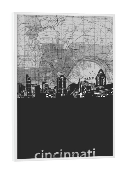 Poster mit weißem Rahmen "Cincinnati skyline map grey" artboxONE - Städte,Abstrakt,Architektur