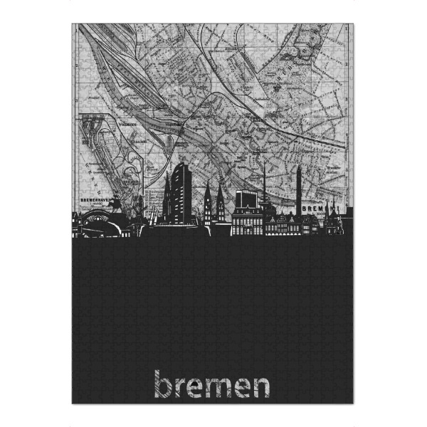 Puzzle Ravensburger "Bremen skyline map grey" artboxONE - Städte,Reise,Architektur,Kartografie