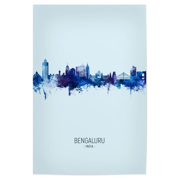 Poster "Bengaluru Skyline Dark Blue" artboxONE - Städte - Bengaluru,India,Skyline,Cityscape,Stadtbild,Watercolor,City,Stadt,Indien
