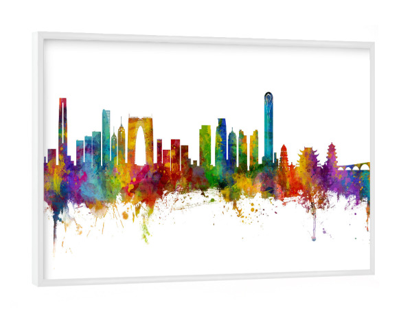 Poster mit weißem Rahmen "Suzhou China Skyline" artboxONE - Städte - Suzhou,China,Skyline,Cityscape,Stadtbild,Watercolor,City,Stadt,Colorful,Bunt