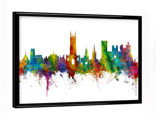 Poster mit schwarzem Rahmen "Warwick England Skyline" artboxONE - Städte