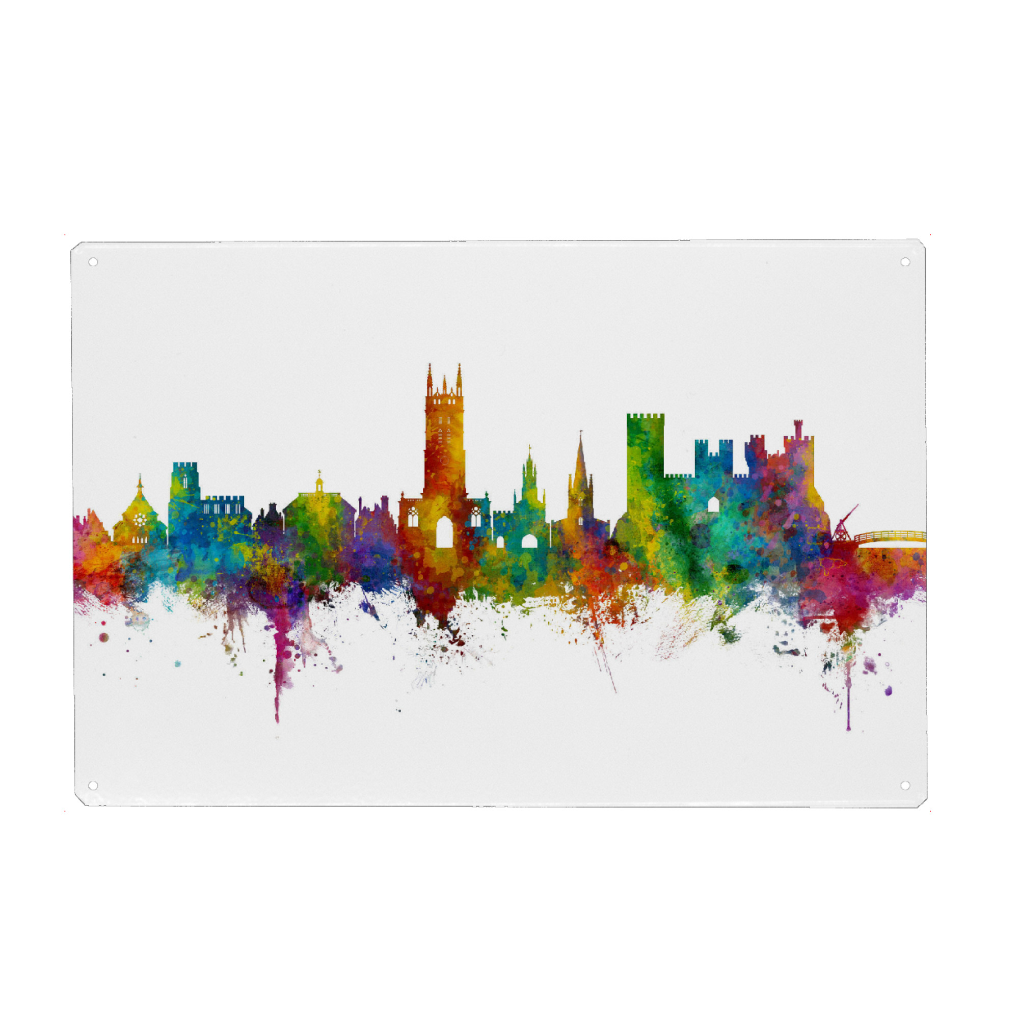 Holzbild "Warwick England Skyline" artboxONE - Städte - Warwick,England,Skyline,Cityscape,Stadtbild,Watercolor,City,Stadt,Colorful,Bunt