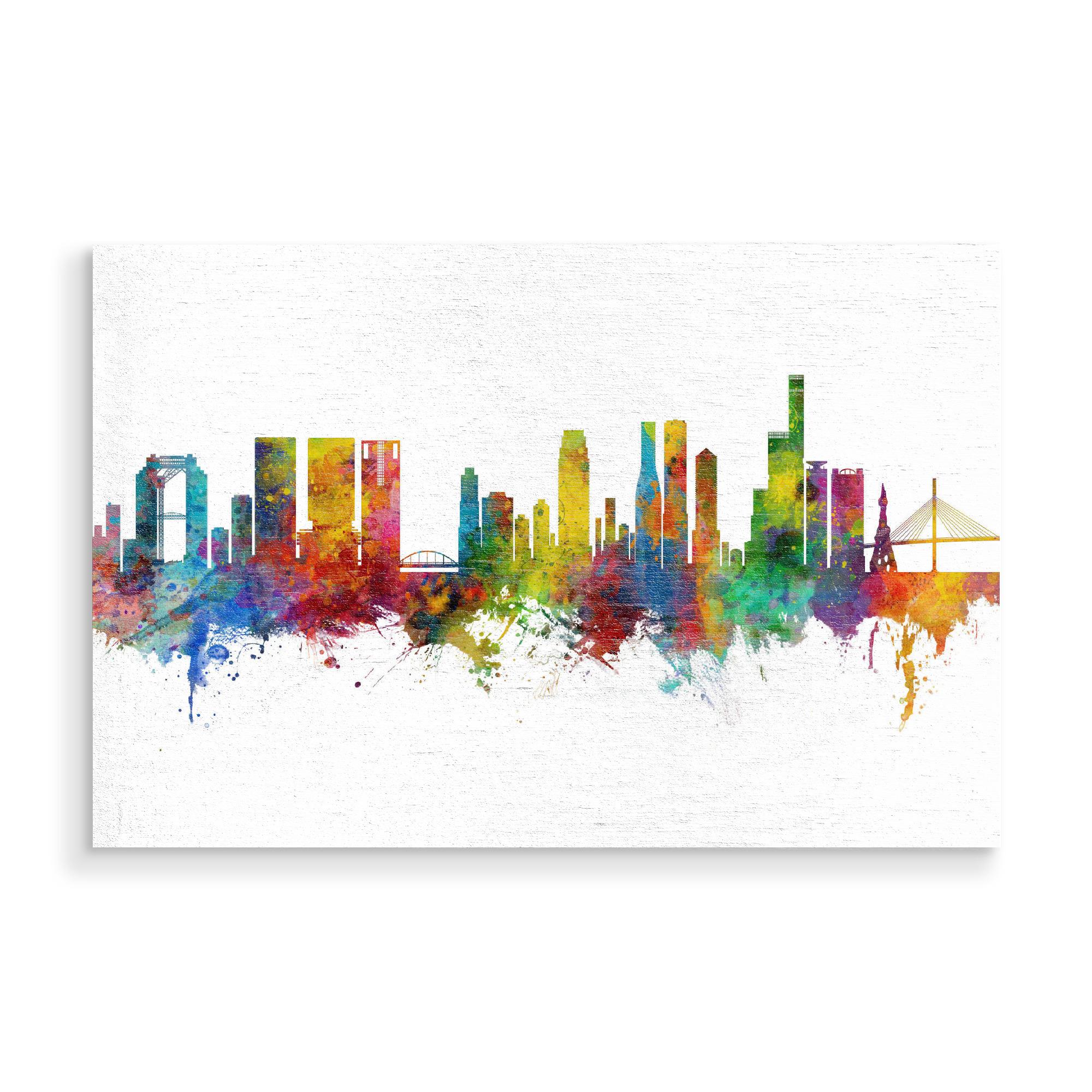 Holzbild "Osaka Japan Skyline" artboxONE - Städte - Osaka,Japan,Skyline,Cityscape,Stadtbild,Watercolor,City,Stadt,Colorful,Bunt