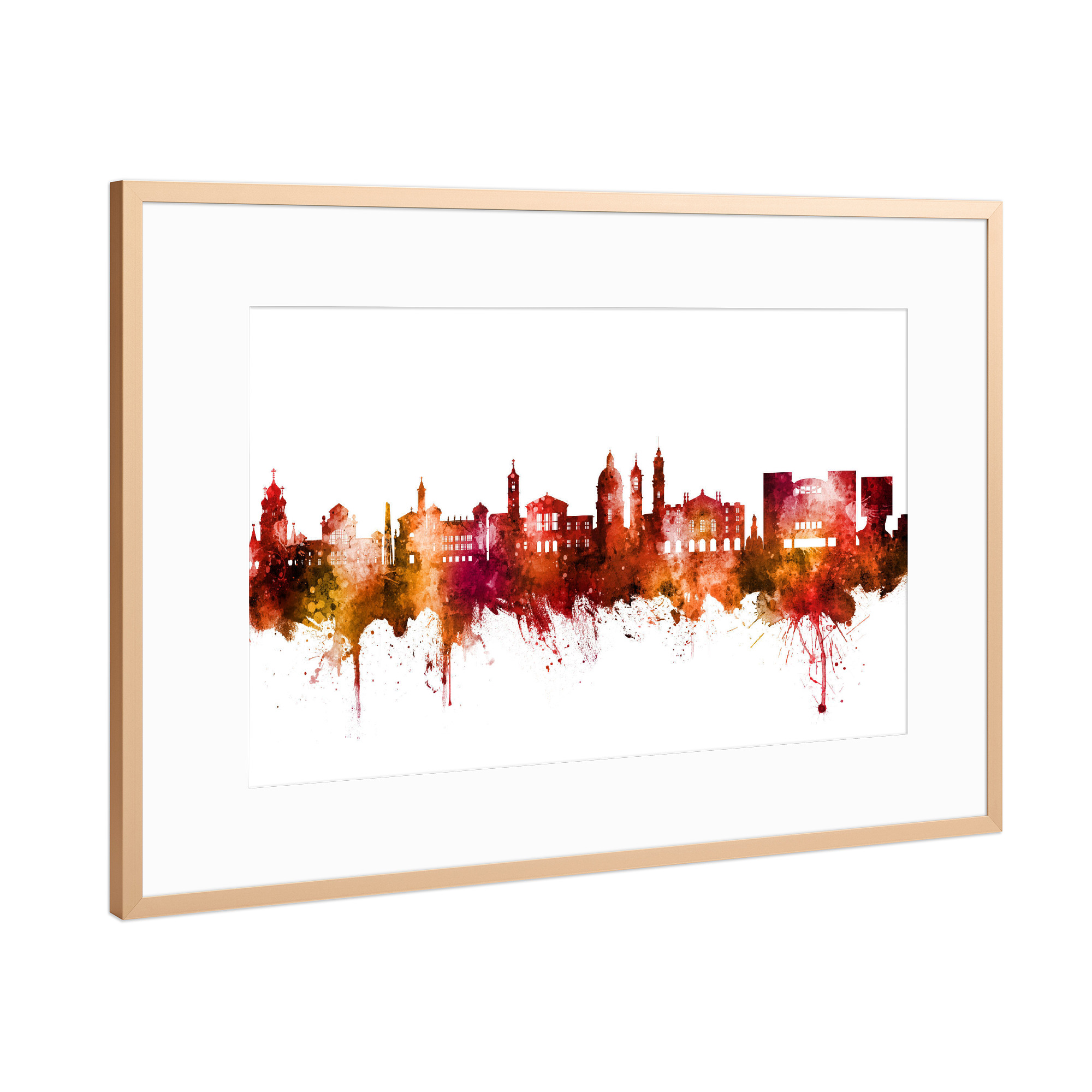 Poster mit Rahmen Kupfer "Nice France Skyline Red" artboxONE - Städte