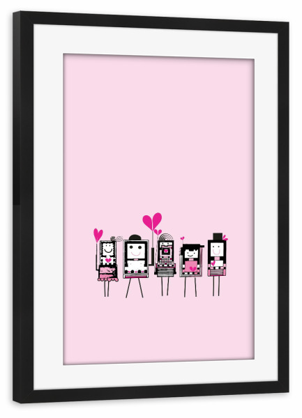 Poster mit Rahmen schwarz "Kleine Roboter" artboxONE - Für Kinder