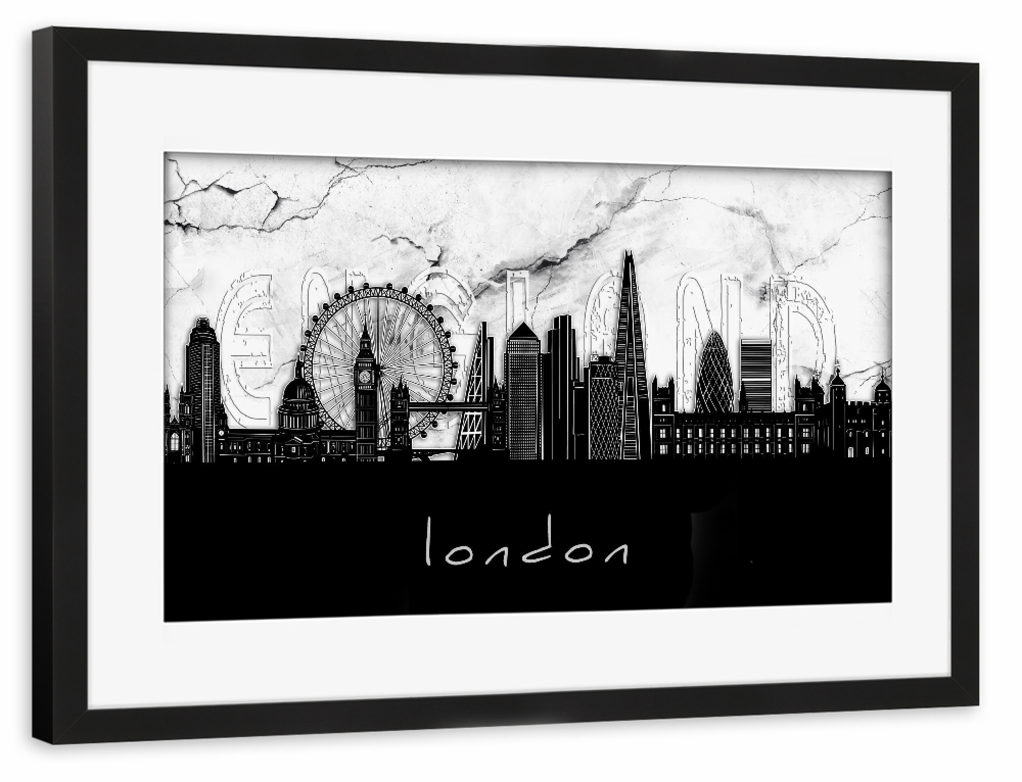 Poster mit Rahmen schwarz "London skyline marble" artboxONE - Städte,Städte / London,Reise,Architektur,Marmor