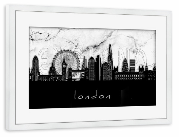 Poster mit Rahmen weiß "London skyline marble" artboxONE - Städte,Städte / London,Reise,Architektur,Marmor
