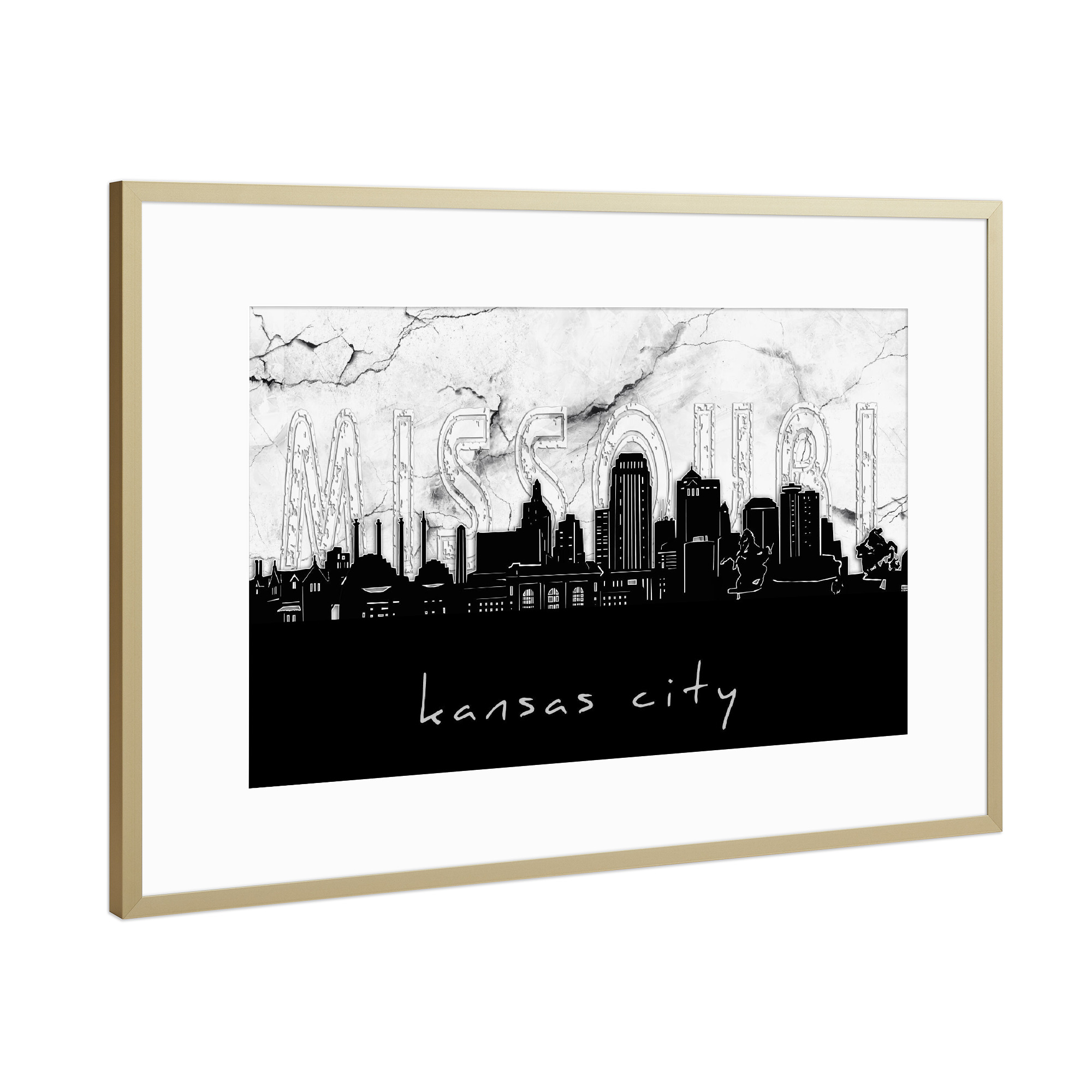 Poster mit Rahmen Gold "Kansas city skyline marble" artboxONE - Städte,Reise,Architektur,Marmor