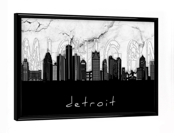 Poster mit schwarzem Rahmen "Detroit skyline marble" artboxONE - Städte,Reise,Architektur,Marmor