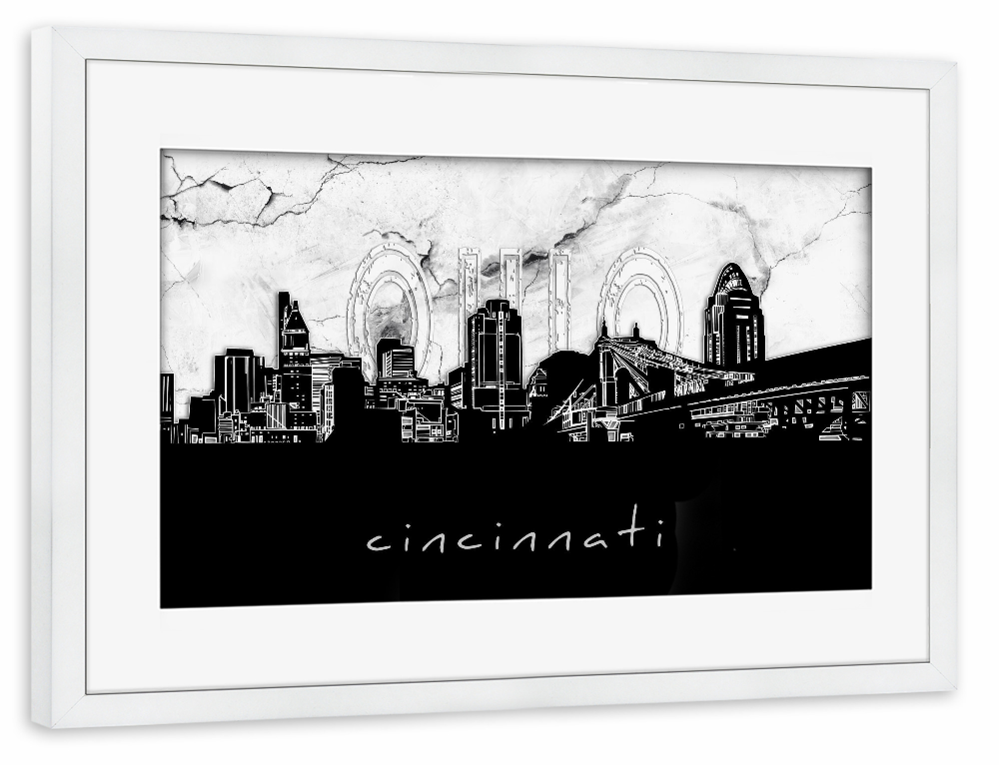 Poster mit Rahmen weiß "Cincinnati skyline marble" artboxONE - Städte,Reise,Architektur,Marmor