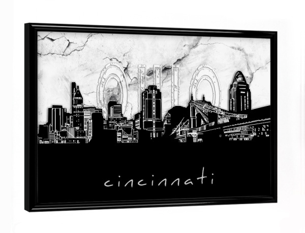 Poster mit schwarzem Rahmen "Cincinnati skyline marble" artboxONE - Städte,Reise,Architektur,Marmor