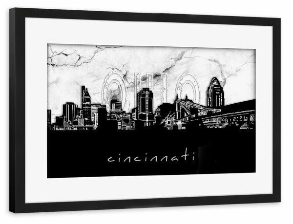 Poster mit Rahmen schwarz "Cincinnati skyline marble" artboxONE - Städte,Reise,Architektur,Marmor