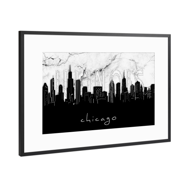 Poster mit Rahmen Schwarz (Metallic) "Chicago skyline marble" artboxONE - Städte,Reise,Architektur,Städte / Chicago,Marmor