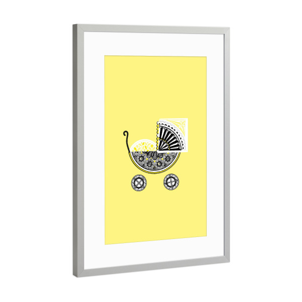 Poster mit Rahmen Silber "Kinderwagen gelb" artboxONE - Für Kinder,Abstrakt