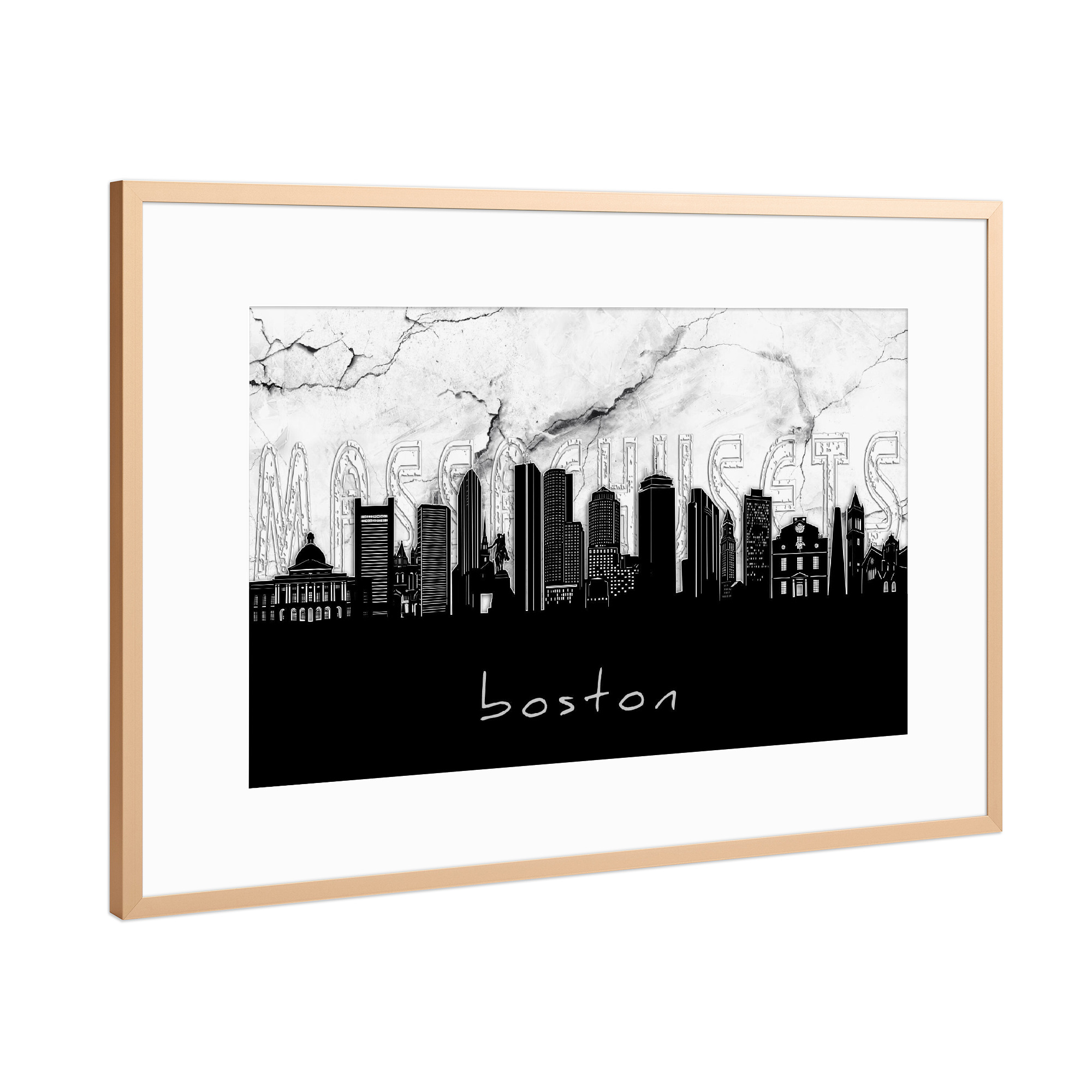 Poster mit Rahmen Kupfer "Boston skyline marble" artboxONE - Städte,Reise,Architektur,Städte / Boston,Marmor