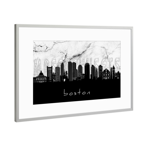 Poster mit Rahmen Silber "Boston skyline marble" artboxONE - Städte,Reise,Architektur,Städte / Boston,Marmor