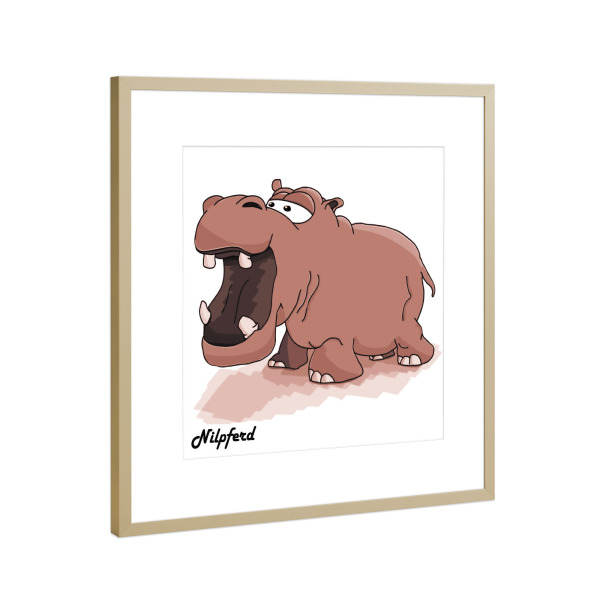 Poster mit Rahmen Gold "Nilpferd Afrika" artboxONE - Für Kinder,Tiere,Comic