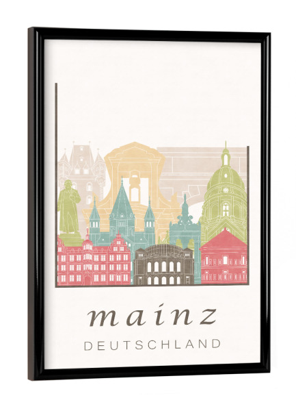 Poster mit schwarzem Rahmen "Mainz skyline pastel" artboxONE - Städte,Architektur