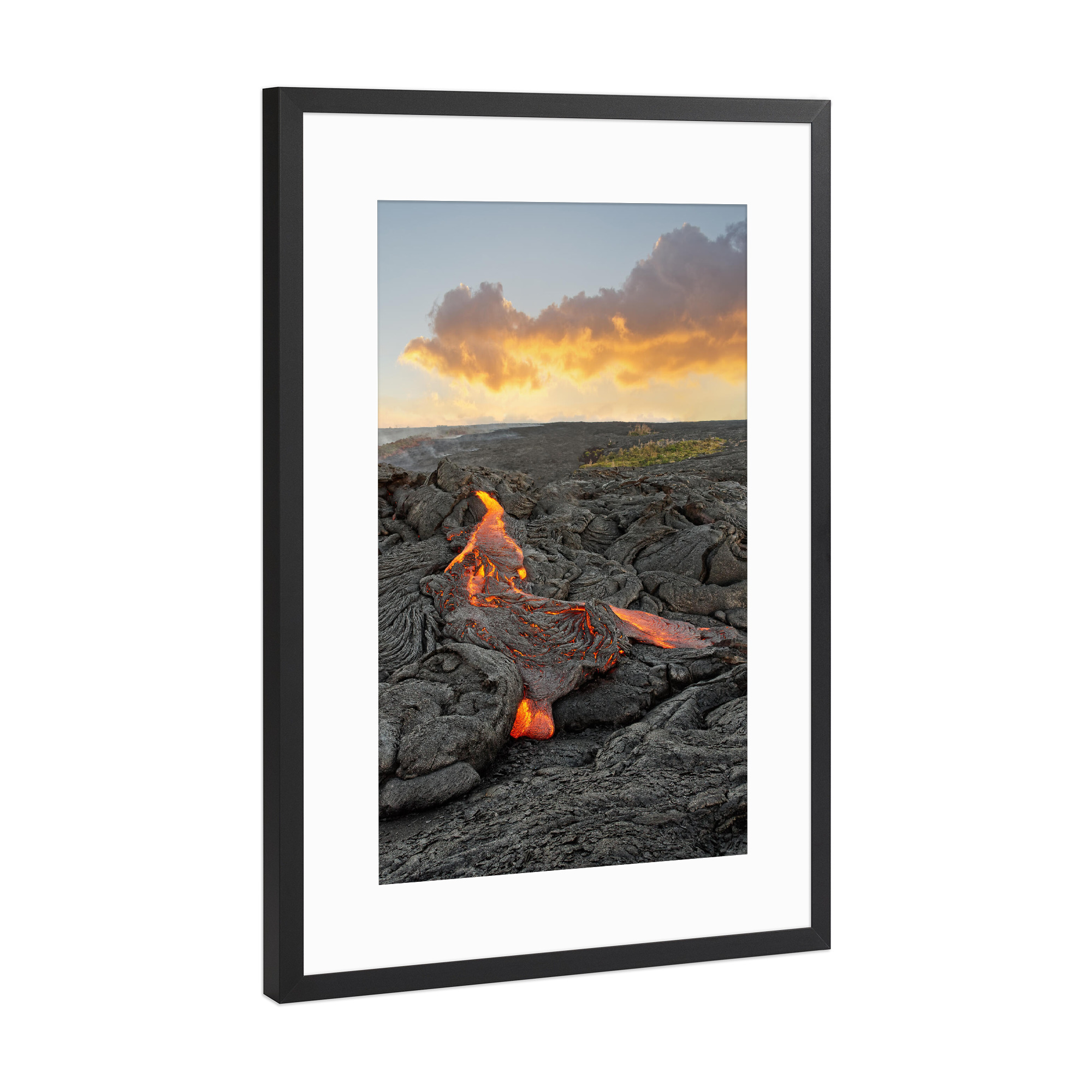 Poster mit Rahmen Schwarz (Metallic) "Vulkangebiet mit Lavastrom" artboxONE - Natur,Reise,Reise / Länder
