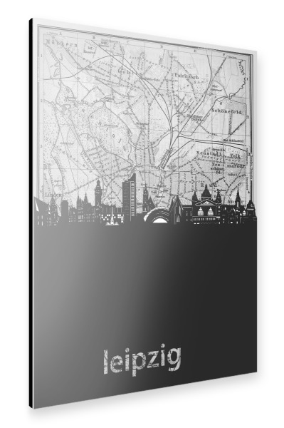Alu-Dibond "Leipzig skyline map grey" 30x20 cm artboxONE