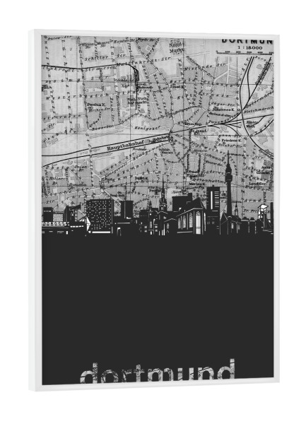 Poster mit weißem Rahmen "Dortmund skyline map grey" artboxONE - Städte,Reise,Architektur,Kartografie
