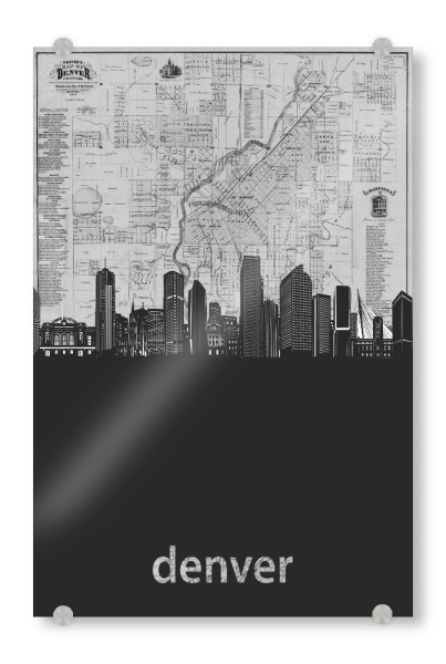 Acrylglasbild "Denver skyline map grey" artboxONE - Städte,Reise,Architektur,Kartografie