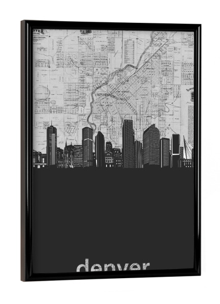 Poster mit schwarzem Rahmen "Denver skyline map grey" artboxONE - Städte,Reise,Architektur,Kartografie
