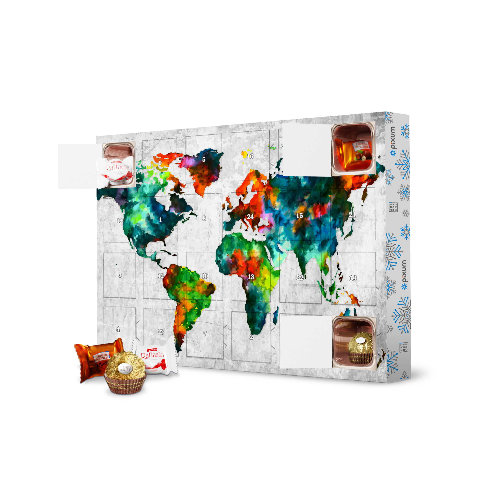 Adventskalender mit Ferrero Pralinen World Map 2 Colorful (matart) artboxONE Adventskalender Reise