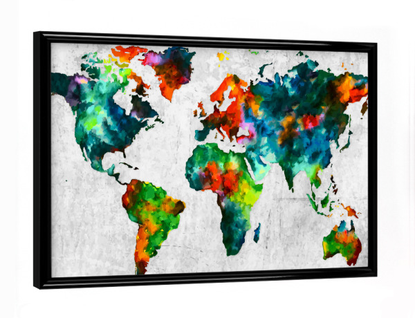 Poster mit schwarzem Rahmen "World Map 2 Colorful (matart)" artboxONE - Reise,Für Kinder,Reise / Länder,Kartografie