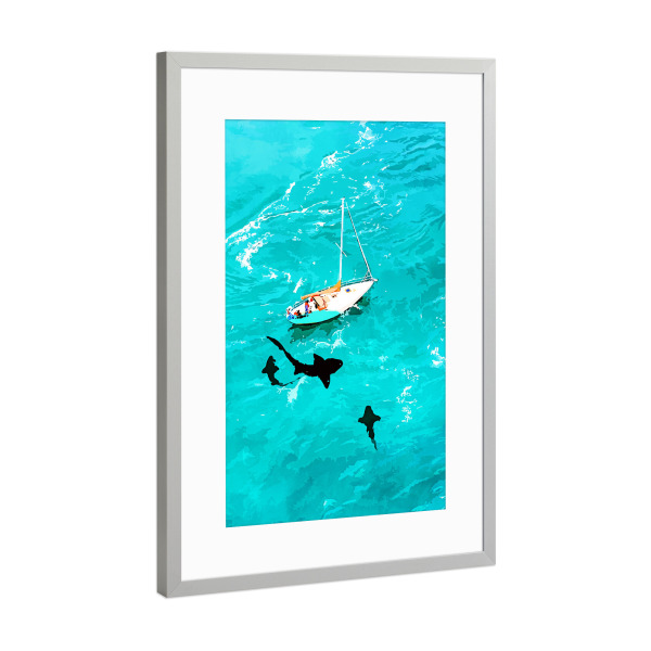 Poster mit Rahmen Silber "Close Call" artboxONE - Natur,Tiere,Unterwasser