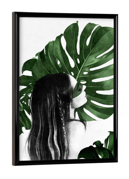 Poster mit schwarzem Rahmen "Woman Green Sheets" artboxONE - Natur,Menschen,Liebe