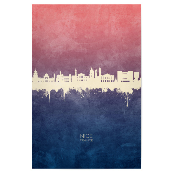 Poster "Nice France Skyline BlueRose" artboxONE - Städte - Nice,France,Skyline,Cityscape,Stadtbild,Watercolor,City,Stadt,Frankreich