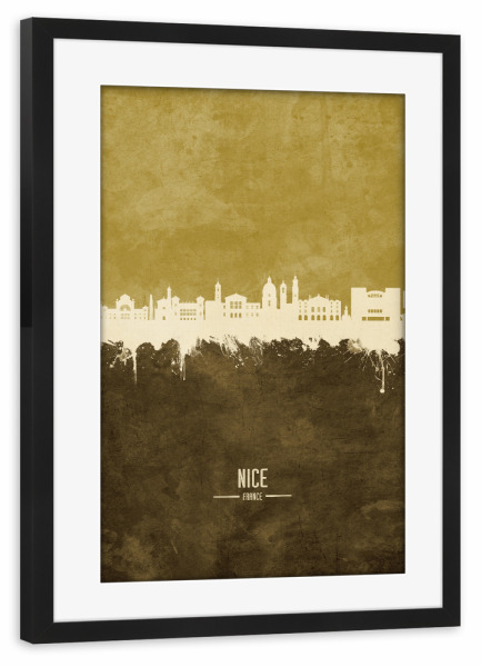 Poster mit Rahmen schwarz "Nice France Skyline Brown" artboxONE - Städte