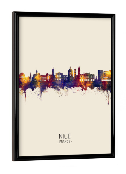 Poster mit schwarzem Rahmen "Nice France Skyline Beige" artboxONE - Städte