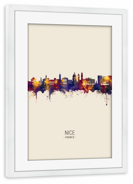 Poster mit Rahmen weiß "Nice France Skyline Beige" artboxONE - Städte