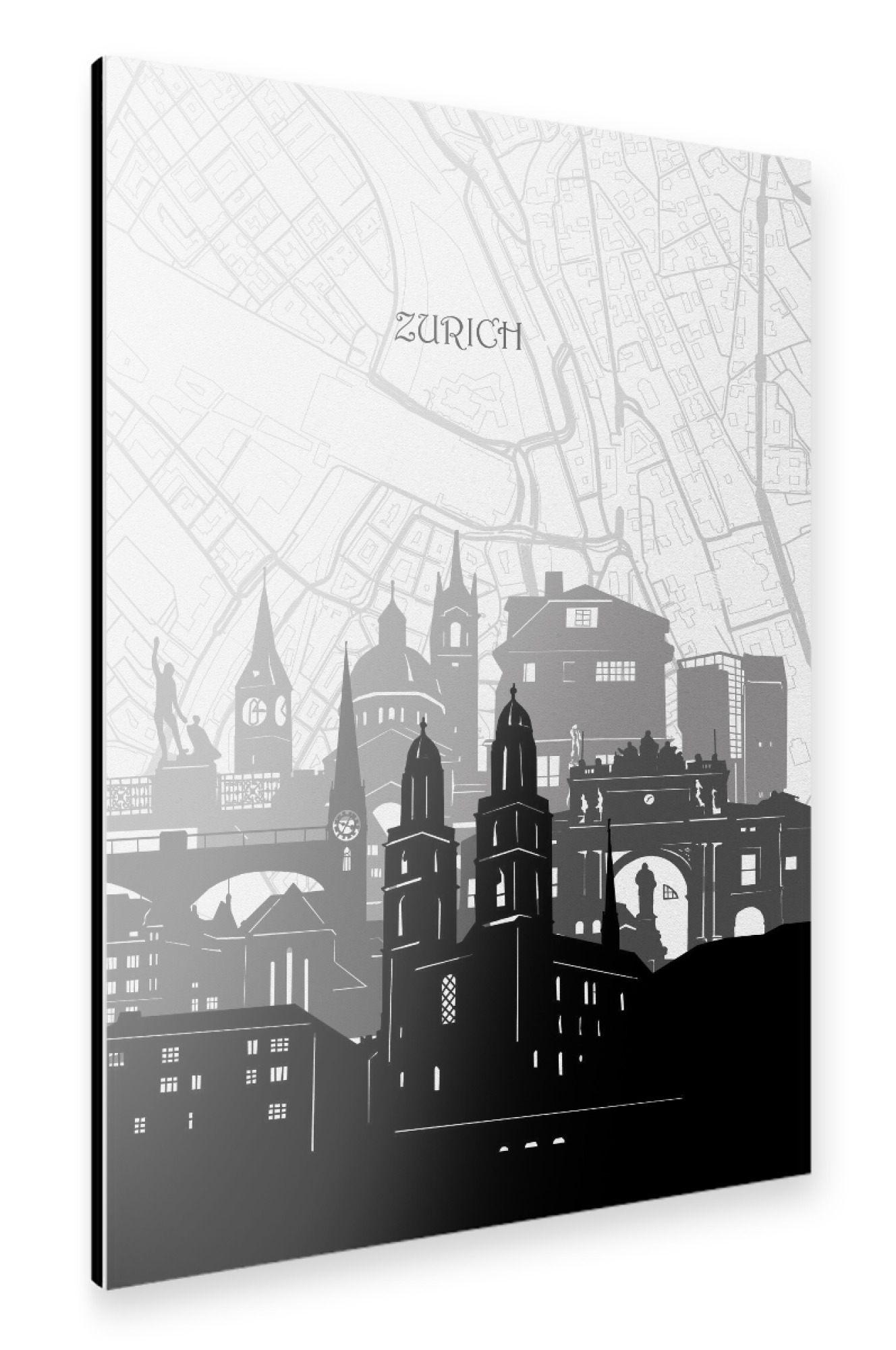 Alu-Dibond "Zurich cityscape map" 75x50 cm artboxONE