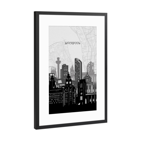 Poster mit Rahmen Schwarz (Metallic) "Liverpool cityscape map" artboxONE - Städte,Reise,Architektur,Kartografie