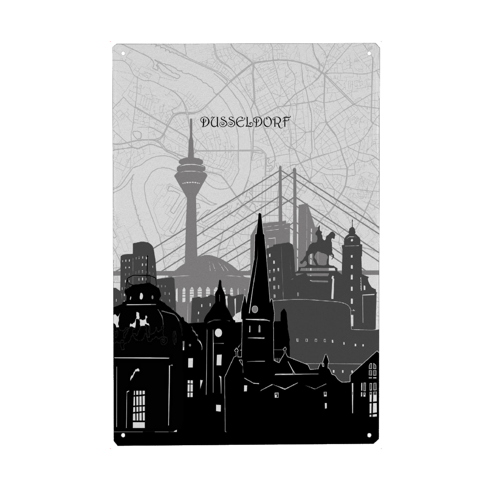 Holzbild "Dusseldorf cityscape map" artboxONE - Städte,Reise,Architektur,Städte / Düsseldorf,Kartografie