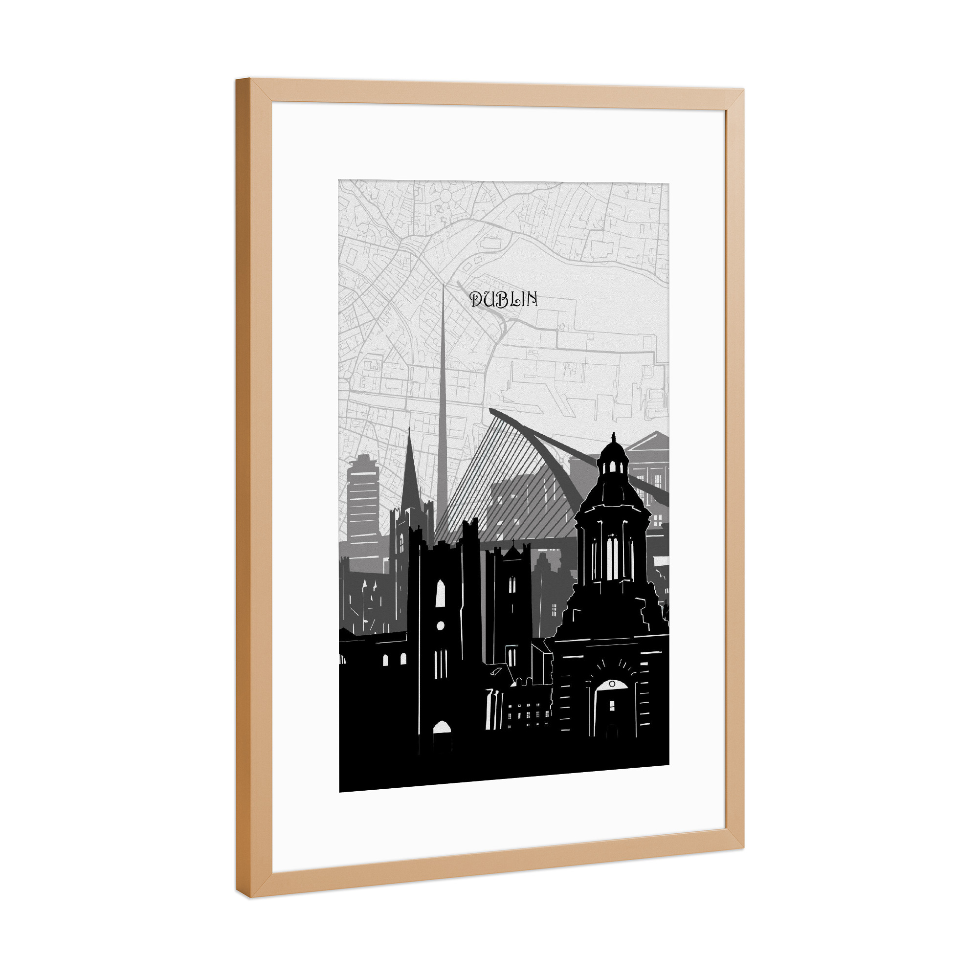 Poster mit Rahmen Kupfer "Dublin cityscape map" artboxONE - Städte,Reise,Architektur,Kartografie