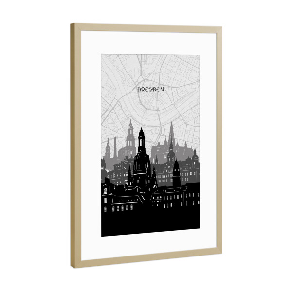 Poster mit Rahmen Gold "Dresden cityscape map" artboxONE - Städte,Reise,Architektur,Städte / Dresden,Kartografie